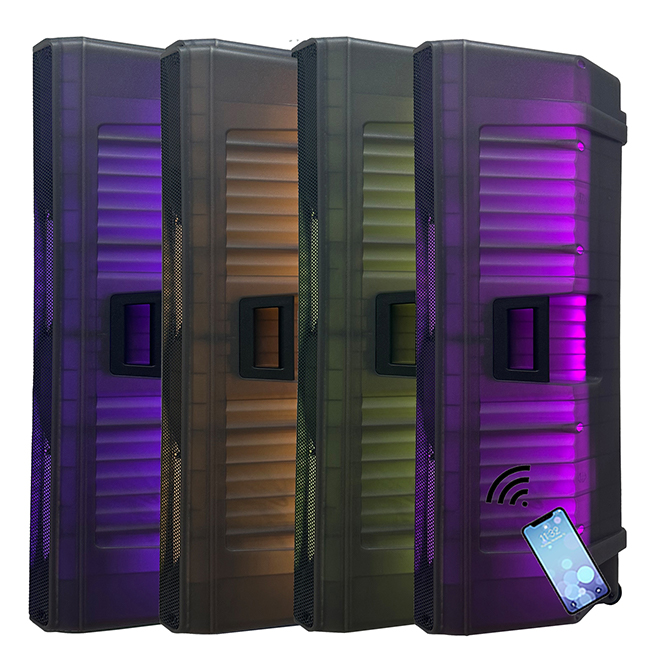 JPS8825FA Altavoz portátil LED transparente de 2000 W con doble altavoz de 15 pulgadas